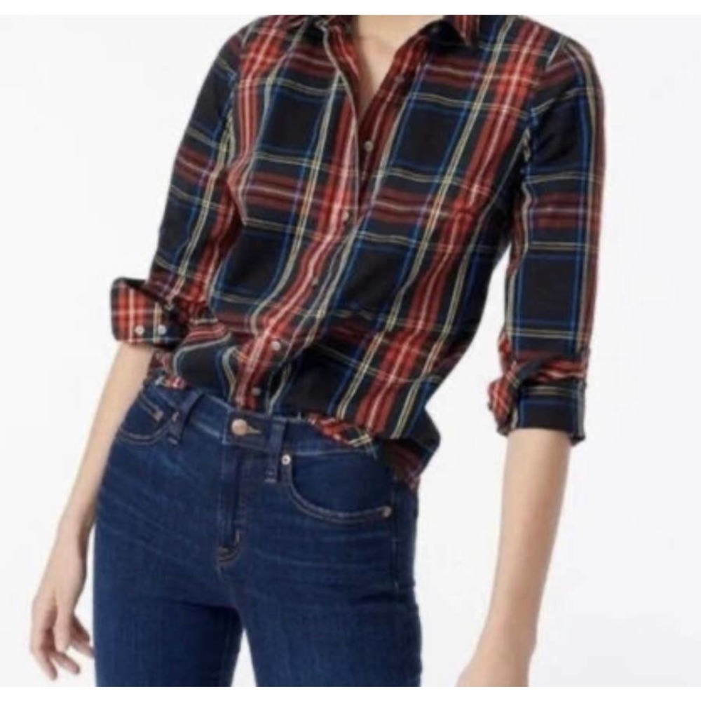 J Crew Slim Fit Tall Stretch Perfect Shirt Plaid Dark Academia Shirt Size 4 Tall